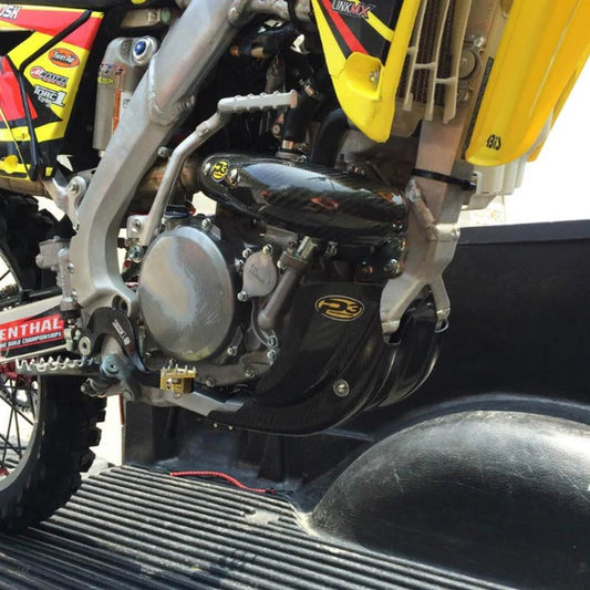 P3 CARBON - HEAT SHIELD - STOCK HEADER - SUZUKI RMZ450 08-26
