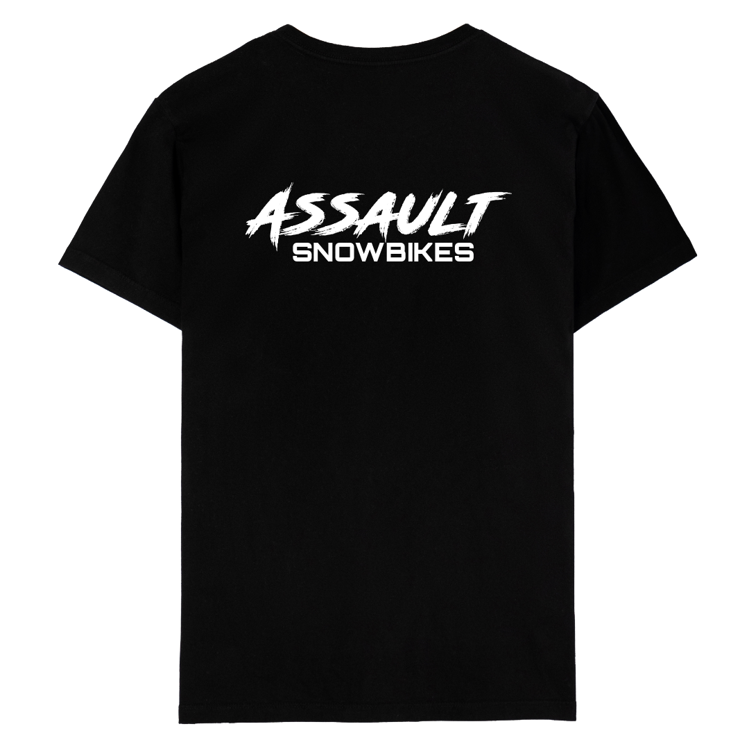 ASSAULT MOTO - BLACK T-SHIRT - ECONOMY - SNOWBIKE OG LARGE CHEST LOGO