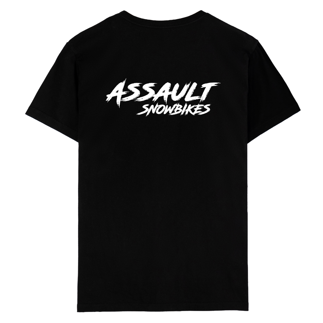 ASSAULT MOTO - BLACK T-SHIRT - PREMIUM - SNOWBIKE NEW LARGE CHEST LOGO