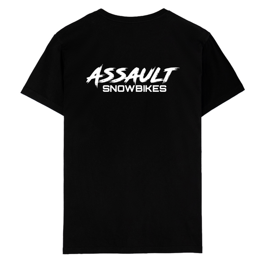 ASSAULT MOTO - BLACK T-SHIRT - ECONOMY - SNOWBIKE OG LARGE CHEST LOGO