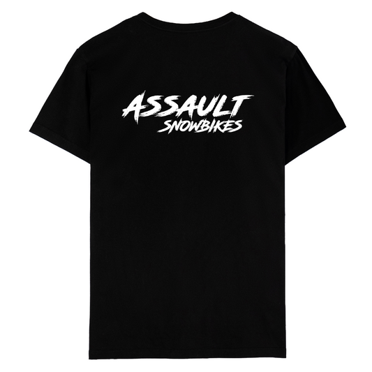 ASSAULT MOTO - BLACK T-SHIRT - ECONOMY - SNOWBIKE NEW LARGE CHEST LOGO